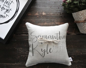 Ring Pillow, Personalized Ring Bearer Pillow, Custom Ring Cushion, Ring bearer pillow, linen ring, Linen Ring bearer Pillow, Custom Cushion