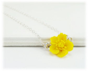 Tiny Yellow Buttercup Necklace - Buttercup Jewelry, Yellow Buttercup
