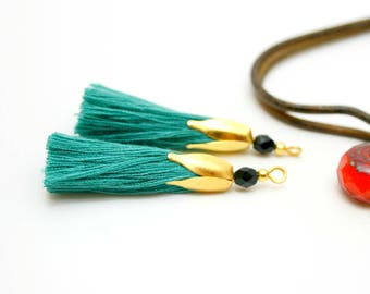 2 Emerald Green tassels, tassel gold tassel 45 mm cotton tassel Turquoise Pompom tassels handmade tassel for jewelry, tassel charm