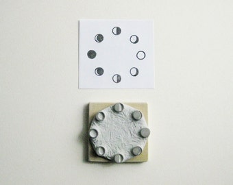 Moon Phases Hand-Carved Rubber Stamp