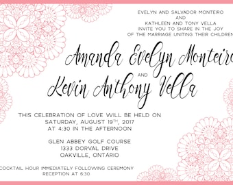 Pink Lace Wedding Invitation and RSVP Card