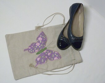 Linen shoe bag, travel shoe bag, laundry bag, bag for shoe storage, bag for changing shoes