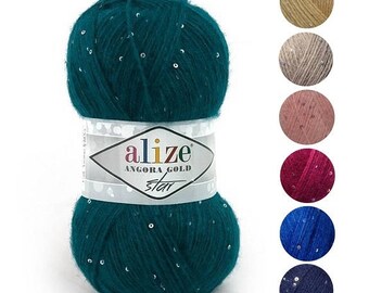 Yarn Alize Angora Gold Star payette yarn sequins yarn payette sequin yarn wool yarn mohair yarn beaded yarn acrylic yarn beads yarn Turkish