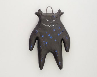 Ceramic Monster Ornament, Handpainted Clay Ornament, Unique Art Decoration