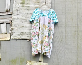 Plus Size Dress, Spring Dress, Tshirt Dress, Spring Dress, Upcycled Clothing, Floral, Loose Fit, Summer Dress, Tunic, Upcycled, CreoleSha