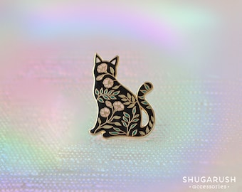 Cat enamel pin, cat pin, floral pin, floral pin, cat lover gift, flowers, cat enamel pin, lapel pin, badge, enamel, glow in the dark, cute