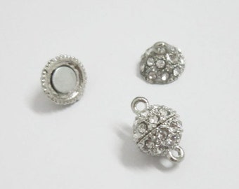 5pcs 12mm Rhinestone Magnetic clasp Strong magnet Open Crystal Ball Clasp