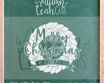 Merry Christmas - Wreath -- SVG, PNG, Jpeg, DXF cut file for Silhouette, Cricut -- Instant Download Clipart - Christmas Printable Art