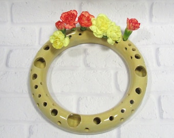 Ceramic Flower Ring - Posy Flower Wreath - Tabletop Decor - Centerpiece - Pottery Flower wreath - Bud Vase - Pottery Ring for Small Flowers