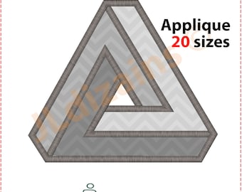 Penrose Triangle Applique Design. Penrose embroidery. Impossible triangle applique. Impossible object embroidery. Machine embroidery design