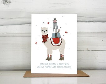 Alpaca Holiday card set. Alpaca illustrated holiday card