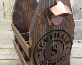 Personalized Wood Beer Carrier-Beer Caddy-bottle opener