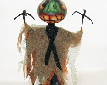 Sale! Gourd Halloween Folk Art Swamp Creature, The Thing, Hand Painted OOAK gourd