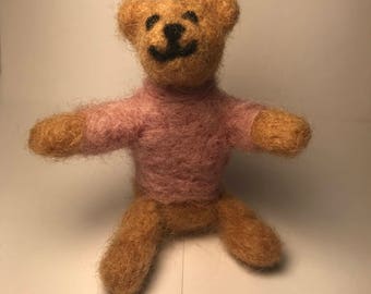 Needle felted wool teddy bear