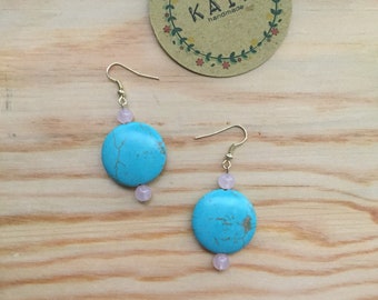 SALE!Earrings . Blue teal and rose quartz