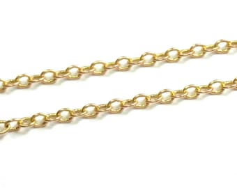 Raw brass chain, bulk, soldered link chain, cable chain, jewelry supplies, chain by the feet, spool, 2.3x1.8mm oval link, 1 ft