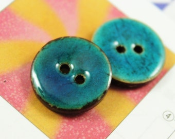 10 Pieces Of Translucent DarkCyan Enamel Buttons With Coconut Base. 0.71 inch