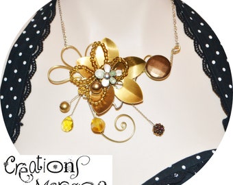 collier sculptural or sur fil aluminium ajustable / adjustable sculptural necklace gold