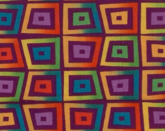 Quilt fabric Bright colored cotton Geometric design Has a batik look to it Jewel tone colors 1/2 yard Selling as one piece