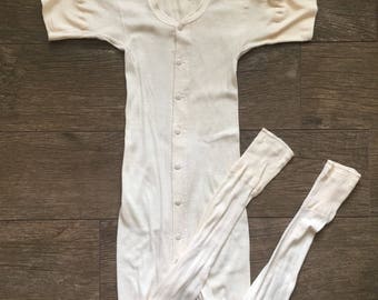 Vintage 50s short sleeve Union Suit / onesie / long johns / antique underwear / 36 / small