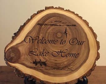 Laser Engraved Natural Wood Plaque! Lake Home Log Cabin Rustic Old West Style