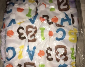 FREE SHIPPING - ABC 123 Cloth Diaper, Pocket Diaper, Diaper Cover, Adjustable