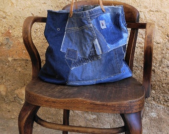 Jeans bag, denim bag, jeans tote bag, beach bag, canvas bag,denim tote,shopping bag, handbag, bag, levis denim, upcycled jeans, dark blue