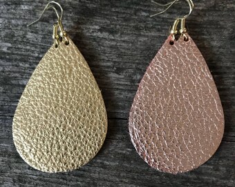 Leather Metallic Teardrop Earring