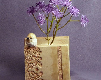 Handmade Ceramic Plant Holder with a Bird