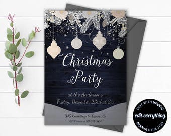 Vintage Christmas Party invitation template - Holiday party invite - Instant Download Printable Invitation - Rustic Holiday Invitation