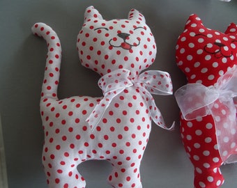 white dots fabric decorative cat Red