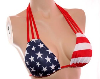 USA Flag Bikini Top - 3 Strap Triangle Top