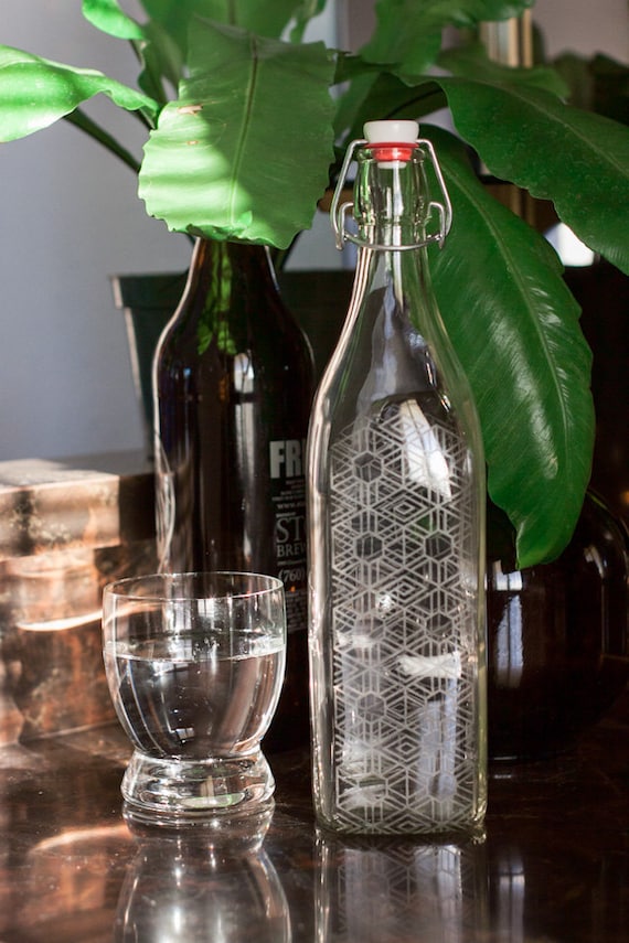 Download Reusable Etched Glass Water Bottle Geodesic Pattern