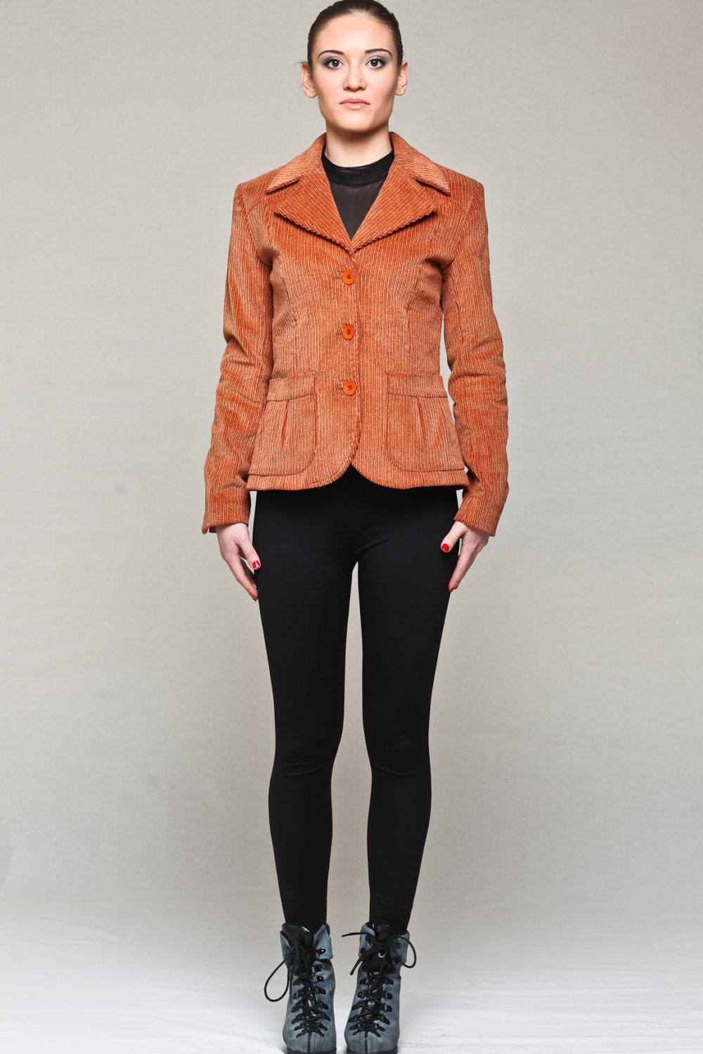 Fitted corduroy jacket / Womens jacket / Pastel orange jacket