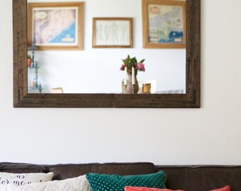 Large Wall Mirror, Large Wood Framed Mirror, Large Bathroom Mirror, Wall Mirror, Reclaimed Wood Mirror, Rustic Wood Mirror, Rustic Mirror