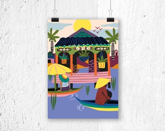 Poster Water Villages Cambodia - A3 print A4 poster - culture poster - poster Cambodja - Cambodja poster - poster Asia - poster river print