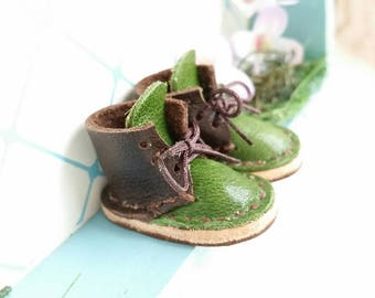 Lace Up Shoes Mini Leather Dark Chocolate Avocado Green Lace Up Boots For Neo Blythe Doll Azone Pure Neemo M S Body Hand Made By MizuSGarden