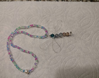 dragonfly rear view mirror charm and sun catcher with crystal beads.
