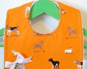 Dogs on Orange - Minky Baby Bib