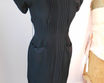 Bombshell 1940's Black Pleated Dress