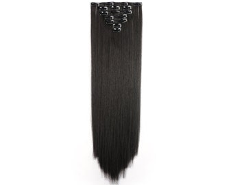 24" Straight Full Head Clip in Synthetic Hair Extensions 7pcs 140g 4#-Dark Brown