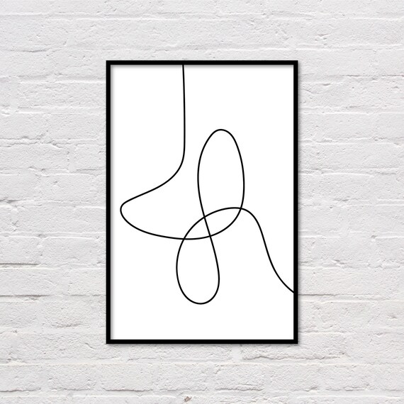 Line Drawing Wall Art : Abstract line art black and white wall minimalist print