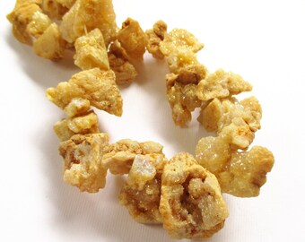 Yellow Druzy Titanium - Crystal Nugget Bead - Sparkly Turmeric Mustard Agate - Rough Chunky - Top Drilled Graduated Stone - 15" DIY Jewelry