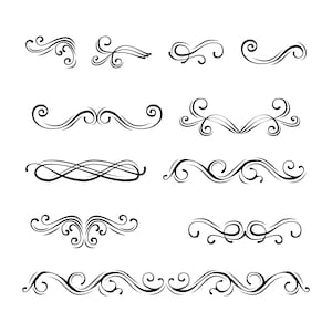 Filigree calligraphic swirls set SVG | Scroll divider, Page decoration | Wedding invitation, Christmas card | Digital cutting file | Vector