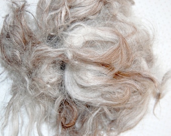 Karakul Sheep Wool Locks for Spinning, Felting, Santa Beards, Doll Hair, Doll Wig, Cream White with Taupe Highlight Streaks 1 oz.