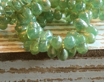 4x6 tiny teardrop beads, green aqua czech beads, 4x6 drops