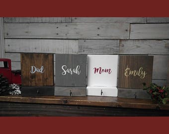Christmas Rustic Wood Stocking Holders 8" x 6" Decor CUSTOM / Holiday / Personalized / names / mantle/ family/ fireplace