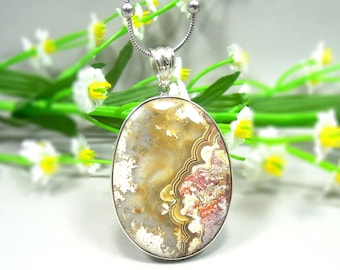 Mexican Crazy Lace Agate Pendant Sterling Silver - Gemstone Pendant, Agate Pendant for Women, Mexican Agate Jewelry, Silver Agate Pendant