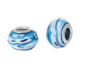 set of 4 glass charm, blue crinkle beads, 13 mm x 9 mm
