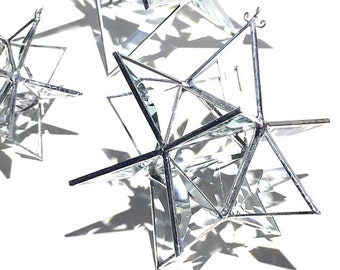 You Pick Any Size - 3D Stained Glass Moravian Star - Geometric Christmas Holiday Decoration Clear Suncatcher Prisms Home Decor